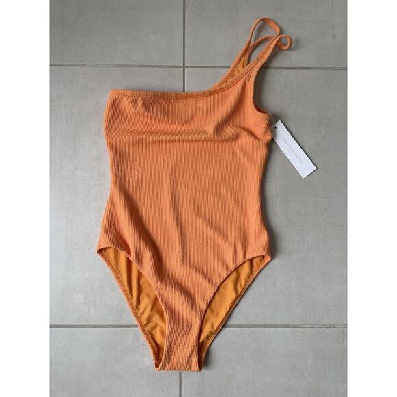 Jonathan Simkhai Swim One Piece Swimsuit Shayna Crinkle Papaya - Picture 1 of 8
